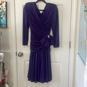 Vintage Abby Kent Dark Purple 80s Dress Size 6 EUC faux Diamond Bow